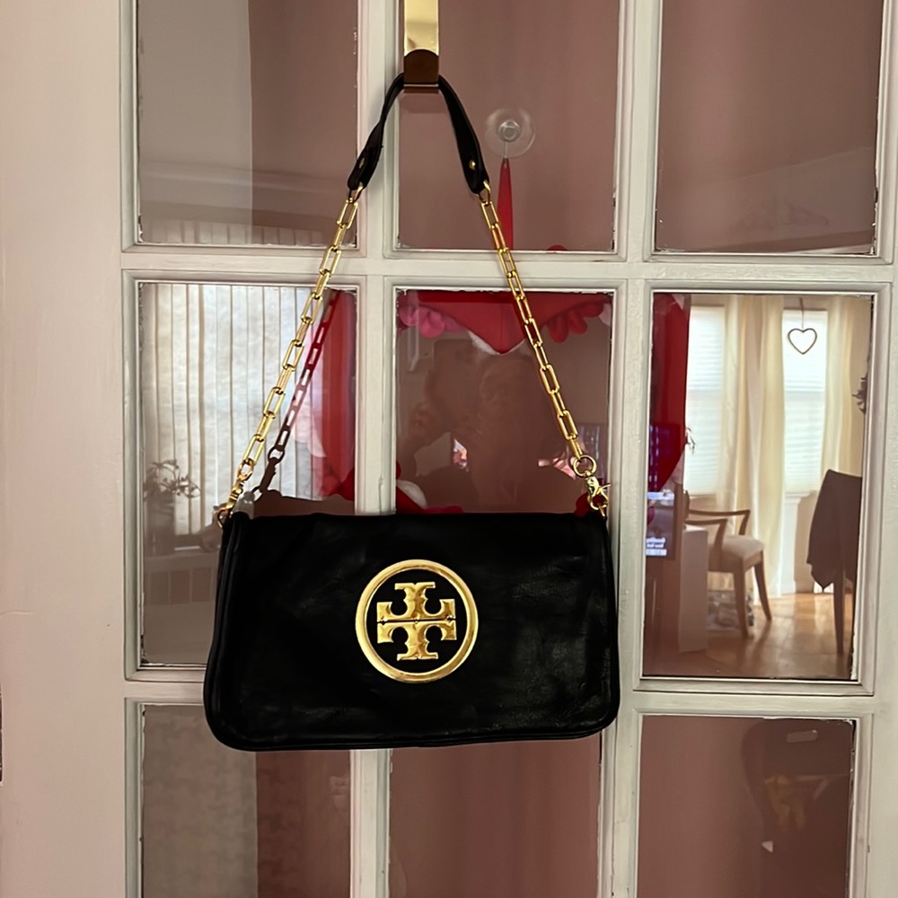 Black pleather Tory bag